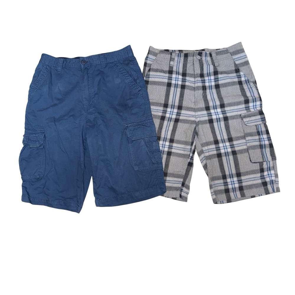 Boys Size 14 Cargo Shorts Lot – d55 Brand – Navy‎ + Plaid